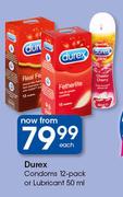 Durex Condoms 12 Pack Or Lubricants-50ml Each