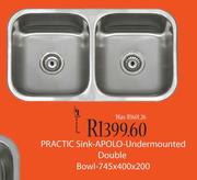 Practic Sink Apolo Undermounted Double Bowl-745x400x200