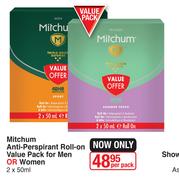 Mitchum Anti Perspirant Roll On value Pack For Men Or Women-2 x 50ml Per Pack