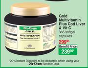 Gold Multivitamin Plus Cod Liver & Vit C-365 Softgel Capsules