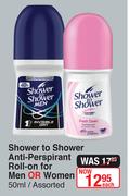 Shower To Shower Anti Perspirant Roll-On For Men Or Women Assorted-50ml Each