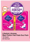 Lifestyle Libresse Maxi Cotton Feel Pads Duo Pack 18 Super 20 Normal-2 Pack