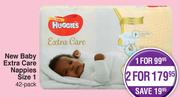 Huggies New Baby Extra Care Nappies Size 1 42's Pack-Per 2 Packs