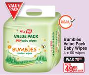 Bumbies Value Pack Baby Wipes-4x60 Wipes Per Pack