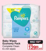 Pampers Baby Wipes Economy Pack (Complete Clean)-6x64 Wipes Per Pack
