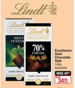 Lindt Excellence Dark Chocolate Slab Assorted-100g Each