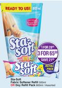 Sta-Soft Fabric Softener Refill 500ml Or Doy Refill Pack 800ml Assorted-Each