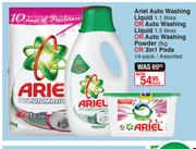 Ariel Auto Washing Liquid 1.1L Or washing Liquid 1.5L/Washing Powder 2Kg Or 3in1 Pods 14 Pack-Each