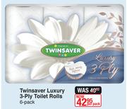 Twinsaver Luxury 3 Ply Toilet Rolls 6 Pack-Per Pack