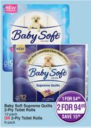 Baby Soft Supreme Quilts 2 Ply Toilet Rolls 12 Pack-Per Pack Or 2 Ply Toilet Roll 9 Pack-Per 2 Packs