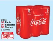 Coke Or Fanta Or Sparietta Or Stoney-6 x 300ml Per Pack