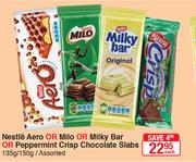 Nestle Aero Or Milo Or Milky Bar Or Peppermint Crisp Chocolate Slabs-135g/150g Each