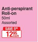 Shower To Shower Anti-Perspirant Roll-On 50ml-Each