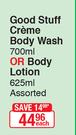 Spaaah Good Stuff Creme Body Wash 700ml Or Body Lotion 625ml-Each