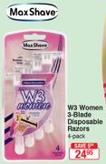 Max Shave W3 Women 3-Blade Disposable Razors-4 Pack