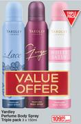 Yardley Perfume Body Spray Triple Pack-3 x 150ml Per Pack