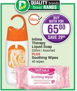  Intima Therapy Liquid Soap Assorted-220ml Plus Soothing Wipes 40 Wipes-Both For