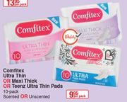 Comfitex Ultra Thin Or Maxi Thick Or Teenz Ultra Thin Pads 10 Pack Scented Or Unscented-Per Pack