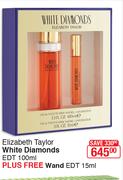 Elizabeth Taylor White Diamonds EDT 100ml Plus Free Wand EDT 15ml-For Both