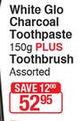 White Glo Charcoal Toothpaste 150g + Toothbrush