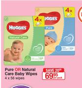 Pure or Natural Care Baby Wipes-4 x 56 Wipes Per Pack