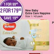 Huggies New Baby Extra Care Nappies Size 1/42 Pack -For 2