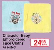 Character Baby Embroidered Face Cloths-Each