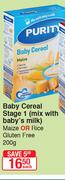 Purity Baby Cereal Stage 1 (Mix With Baby's Milk) Maize Or Rice Gluten Free 200g-Each