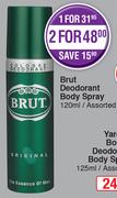 Brut Deodorant Body Spray-120ml Each