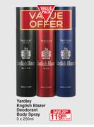 Yardley English Blazer Deodorant Body Spray-3x250ml Per Pack