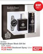 Yardley English Blazer Black Gift Set EDP 100ml Plus Free Deodorant Spray 125ml And Watch