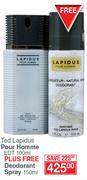 Ted Lapidus Pour Homme EDT 100ml Plus Free Deodorant Spray 150ml