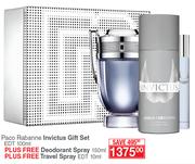 Paco Rabanne Invictus Gift Set EDT 100ml Plus Free Deodorant Spray 150ml And Travel Spray EDT 10ml