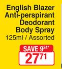 Yardley English Blazer Anti Perspirant Deodorant Body Spray Assorted-125ml
