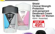 Shield Clinical Strength Protection Anti Perspirant Deodorant Cream For Men Or Women-45ml Each
