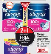 Always Maxi Pads Value Pack 16 Extra Long, 18 Long Plus, 20 Normal-Per Pack