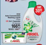 Ariel Auto Concentrated Washing Liquid 3L Or 3 In 1 Capsules (30 Capsules)-Each