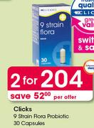Clicks 9 Strain Flora Probiotic 30 Capsules-For 2 Per Offer