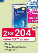 Clicks 9 Strain Flora Probiotic 30 Capsules-For 2