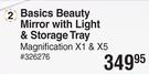 Basics Beauty Mirror With Light & Storage Tray Magnification X1 & X5