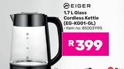 Eiger 1.7Ltr Glass Cordless Kettle EG-KG01-GL