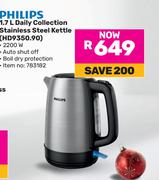 Philips 1.7Ltr Daily Collection Stainless Steel Kettle HD9350.90