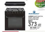 Kelvinator 3 Piece Black Built In Oven,Hob And Extractor Fan