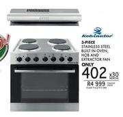 Kelvinator 3 Piece Stainless Steel Built In Oven,Hob And Extractor Fan