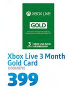 Xbox Live 3 Month Gold Card