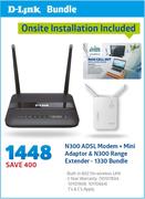 D-Link N300 ADSL Modem + Mini Adaptor & N300 Range Extender-1330 Bundle
