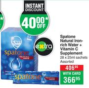 Spatone Natural Iron-Rich Water + Vitamin C Supplement-28 x 25ml Sachets Assorted