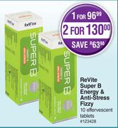 Revite Super B Energy & Anti Stress Fizzy 10 Effervescent Tablets-For 2