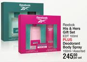 Reebok His & Hers Gift Set EDT 100ml Plus Deodorant Body Spray 150ml Assorted-Per Set