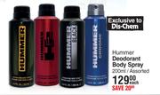 Hummer Deodorant Body Spray Assorted-200ml Each